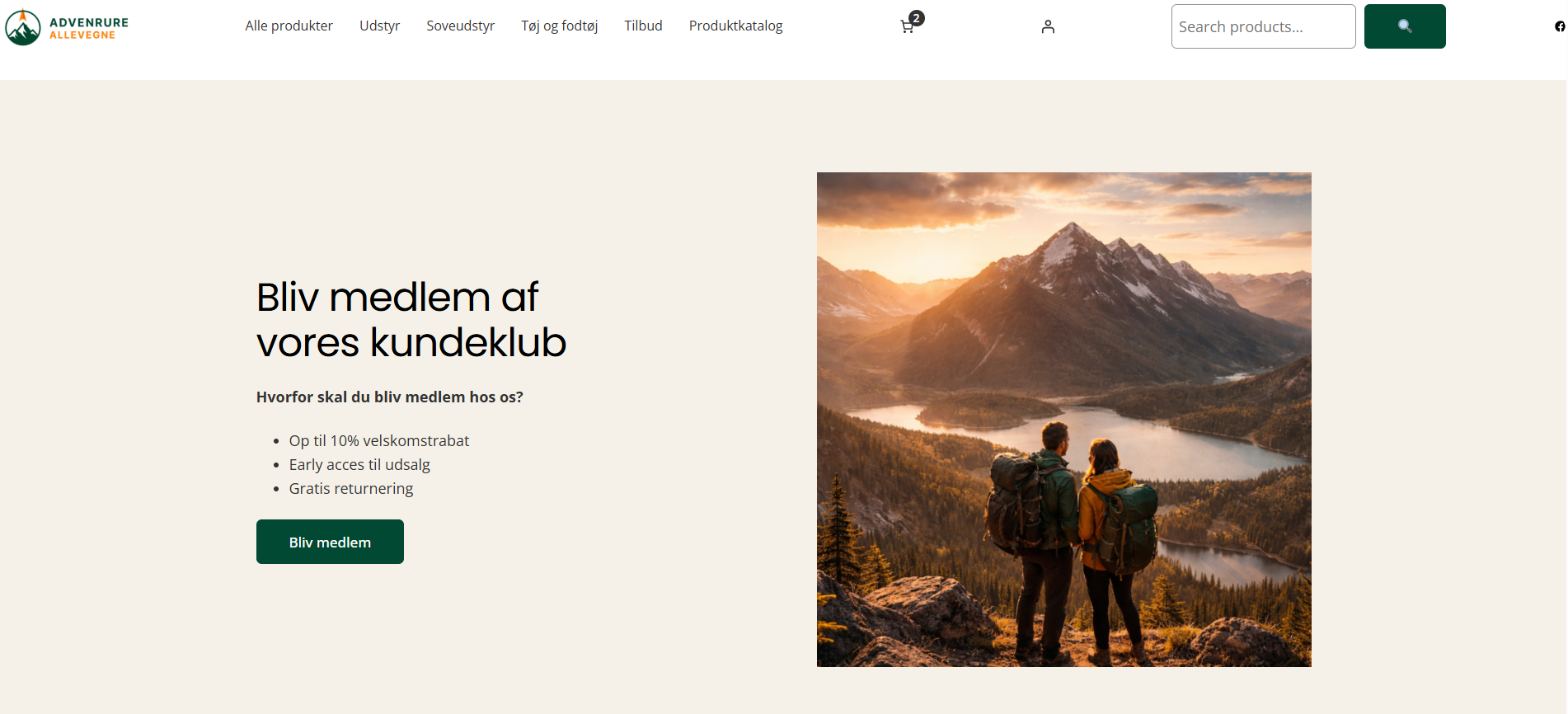 Adventure Allevegne webshop forside